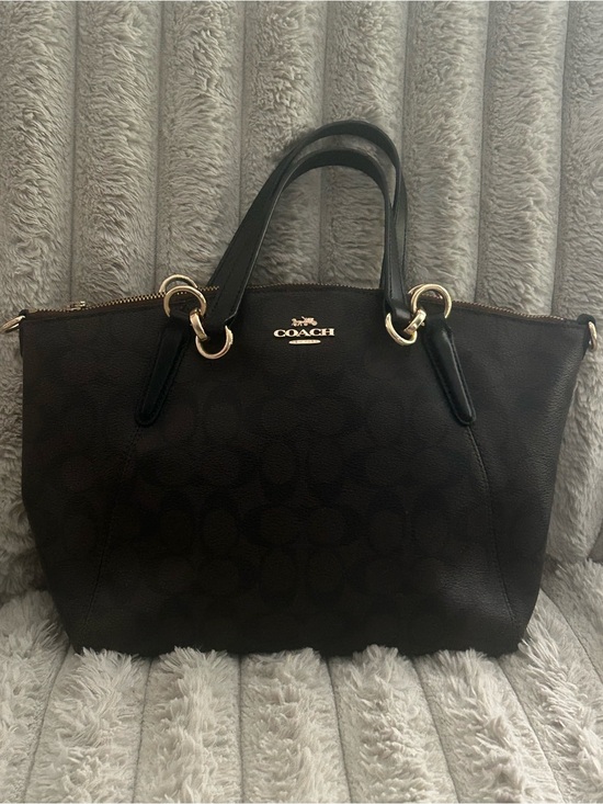 Coach Handbags - Coach Signature Zip Top Satchel Black Canvas Leather Crossbody Tote F28989